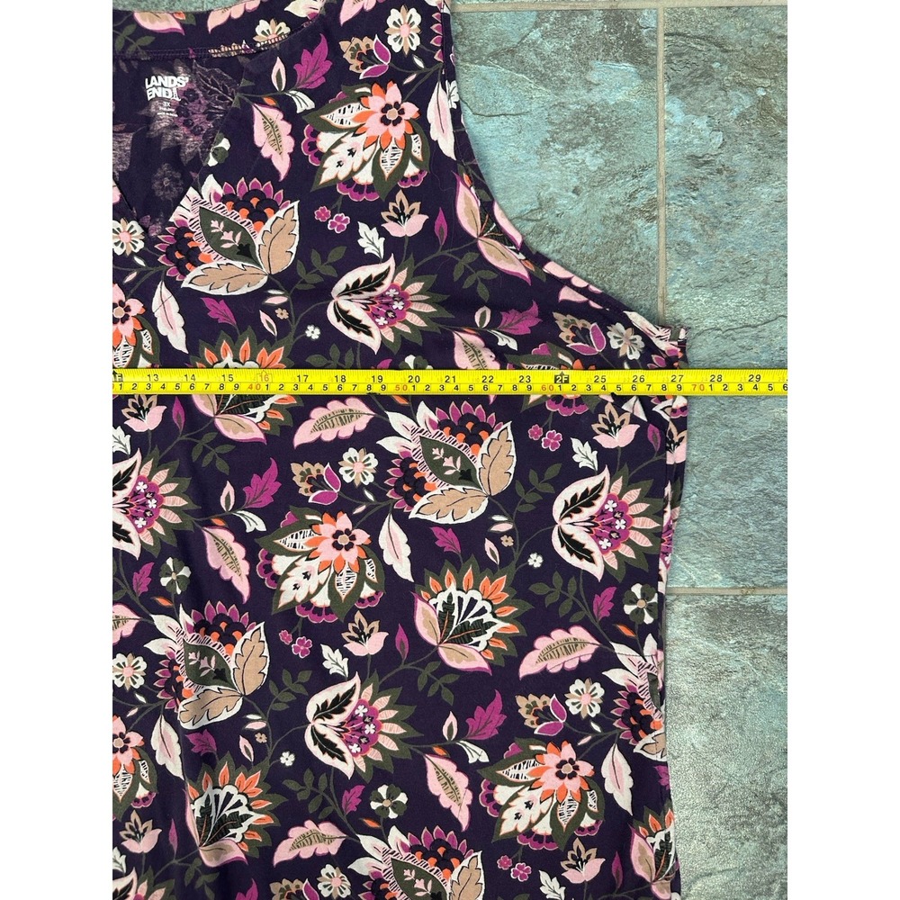Lands End Dress Womens 3X Purple Paisley Floral Split Neck Pockets Cotton - Picture 5 of 6